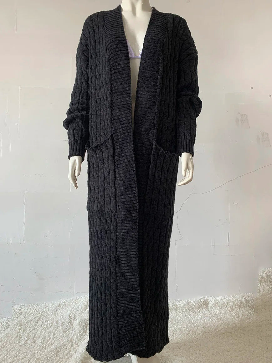 Women’s Yellow Knitted Cardigan – Long Sleeve Crochet Sweater Jacket for Autumn & Winter