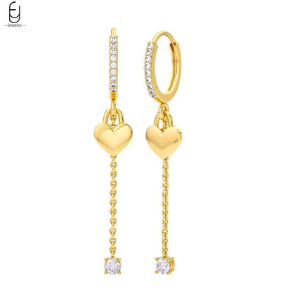 925 Sterling Silver Gold Tassel Earrings - Vintage Crystal Long Chain Hoop Jewelry for Women
