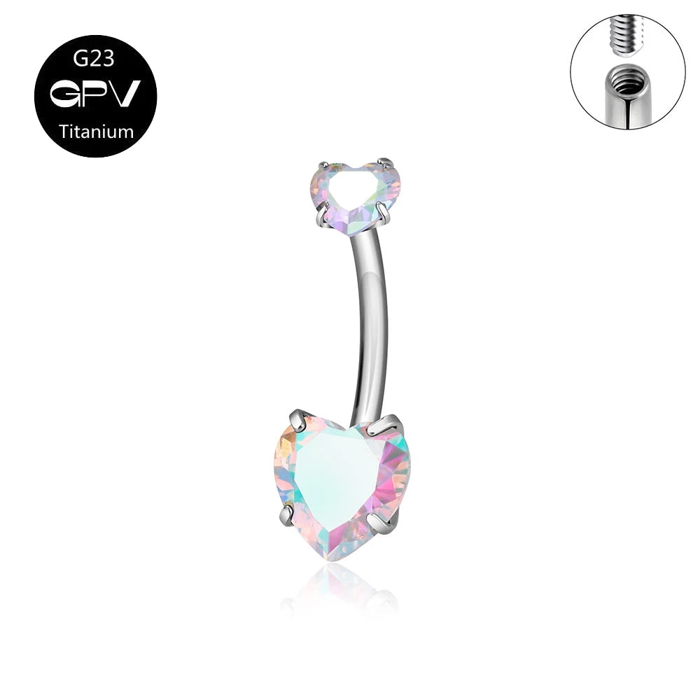 G23 Titanium Double-Head Navel Ring - Fashionable Love Design Belly Button Jewelry