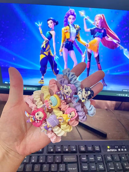 6PCS Demon Hunter Cartoon Hair Ties — Cute Anime Kawaii Elastic Hair Ropes Set for Women & Girls Ponytail Holders