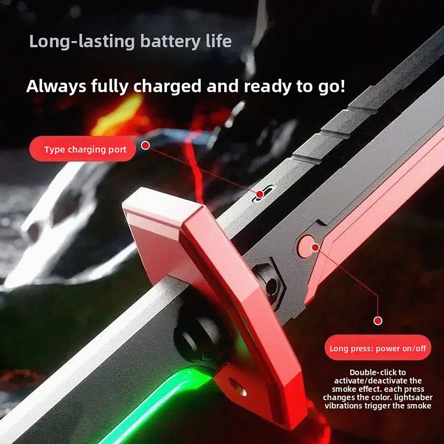Colorful Glowing Sword Toy - LED Streamer Light Sword with Spark & Smoke Effects for Kids Christmas & Birthday Gifts