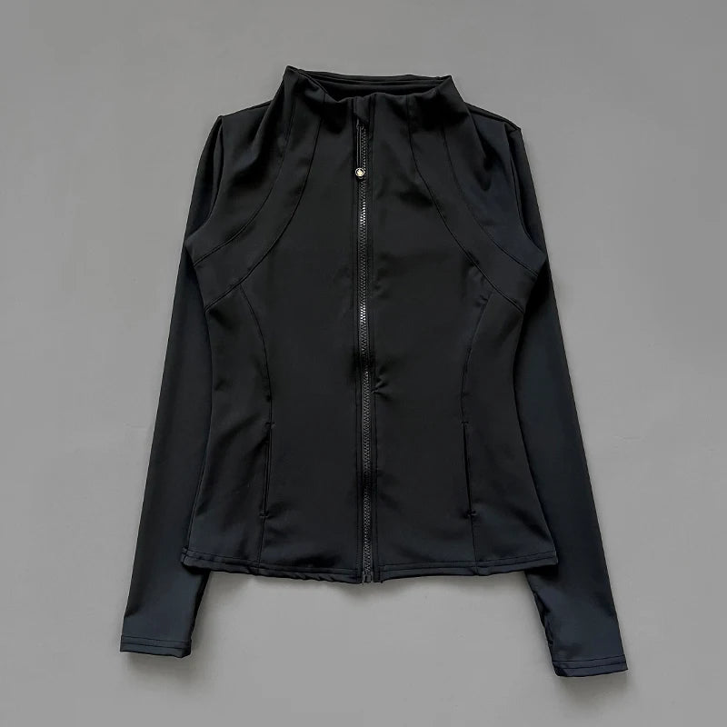 Women's Quick-Dry Fitness Jacket - Slim-Fit Stand Collar Zipper Yoga, Running & Cycling Top