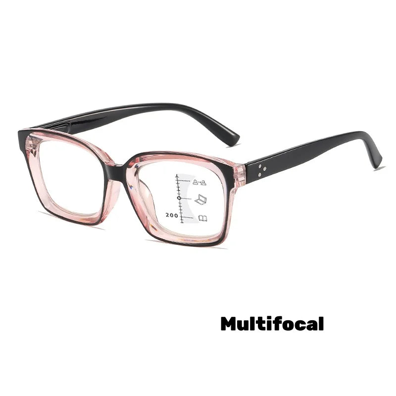 Photochromic Multifocal Reading Glasses – Ultralight Progressive Square Frame Anti-UV Presbyopia Eyewear for Men & Women