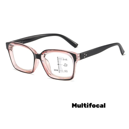Photochromic Multifocal Reading Glasses – Ultralight Progressive Square Frame Anti-UV Presbyopia Eyewear for Men & Women
