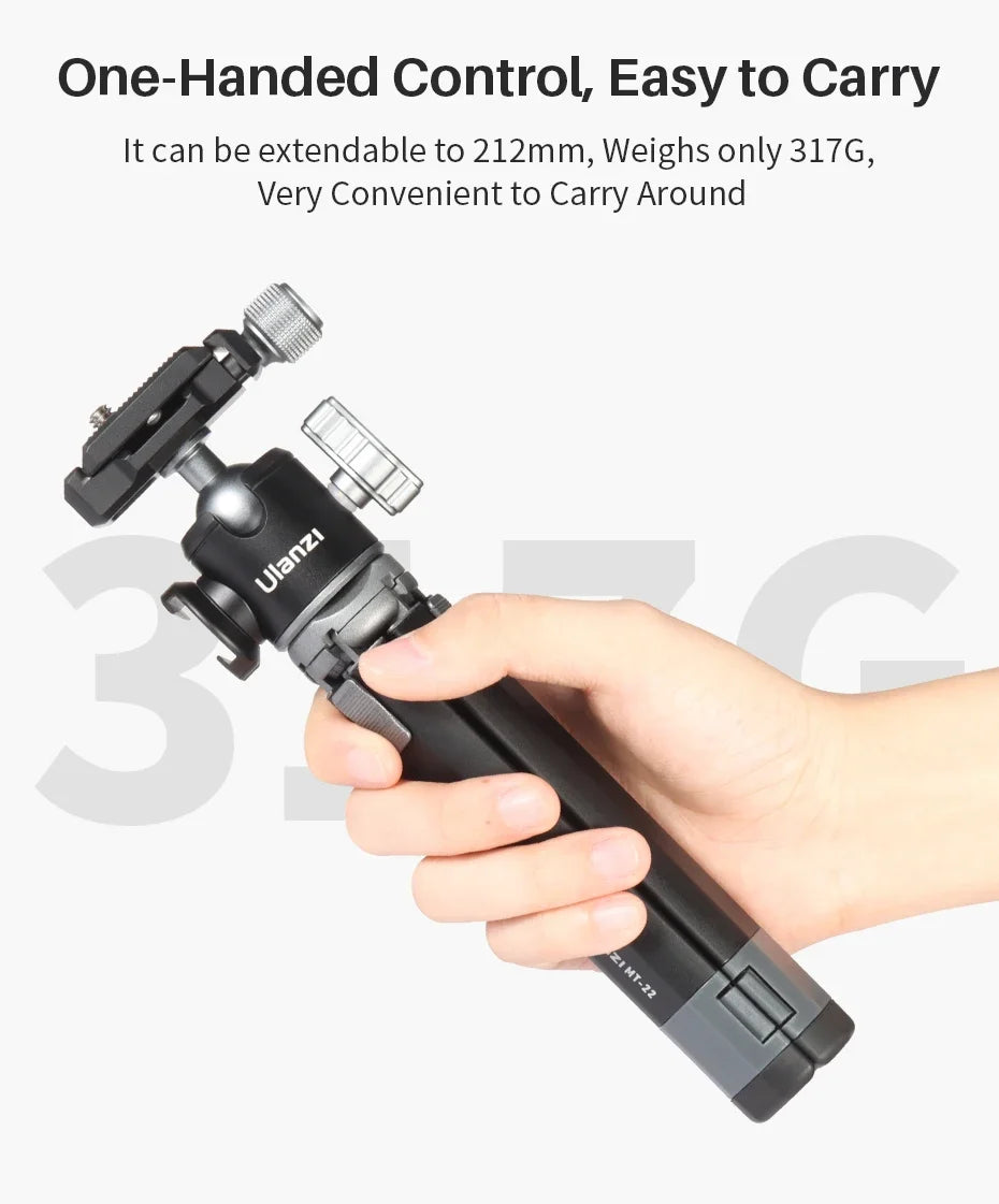 Ulanzi MT-24 Vlog Lite Metal Tripod – Extendable Monopod with Ballhead, Cold Shoe, Arca Quick Release, 1/4" Mount, 2.5KG Max Load