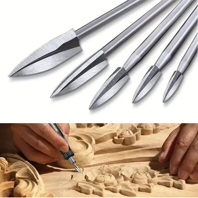 5PCS Wood Carving Drill Bits Set – 1/8" Shank Rotary Engraving & Grinding Tools for Woodworking Crafts & Detailing