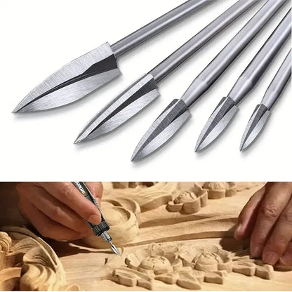 5PCS Wood Carving Drill Bits Set – 1/8" Shank Rotary Engraving & Grinding Tools for Woodworking Crafts & Detailing