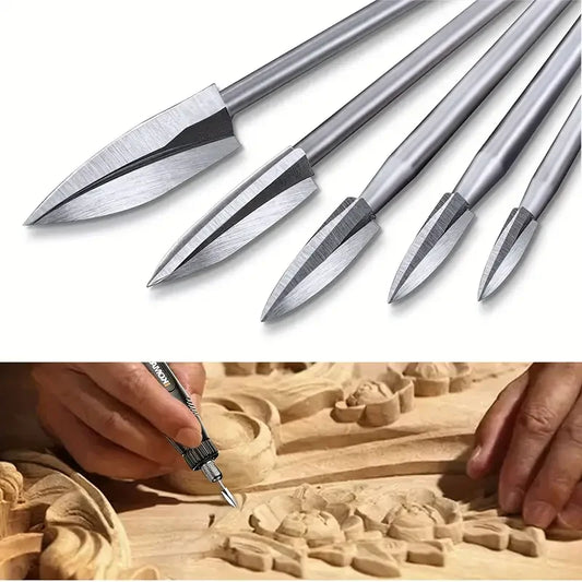 5PCS Wood Carving Drill Bits Set – 1/8" Shank Rotary Engraving & Grinding Tools for Woodworking Crafts & Detailing
