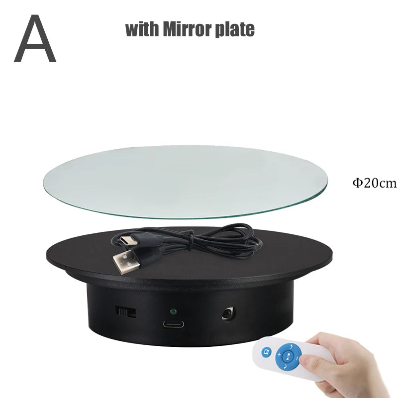 BFOLLOW 20/30/40cm Remote Control Electric Turntable – 360° Rotating Rechargeable Mirror Display Stand for Photography & Video