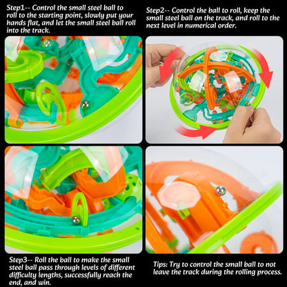 3D Puzzle Ball Maze Game - Steel Track Brain Teaser Toy with 100 Obstacles for Kids Birthday Gift