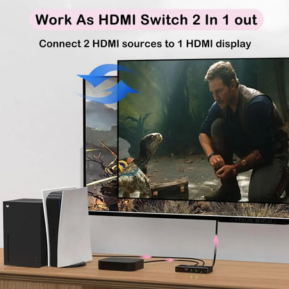 8K 60Hz HDMI Bi-Directional Switcher – 2 in 1 Out, 4K 120Hz HDMI Splitter with IR Remote for PC, TV, PS4, Xbox, PS5
