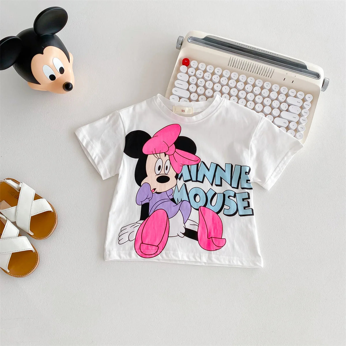 Disney Cartoon Baby T-Shirt – Cute Minnie Printed Summer Tee for Girls & Boys, Short Sleeve Crewneck Kids Tops