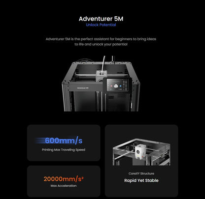 Flashforge Adventurer 5M 3D Printer – High-Speed, Full-Auto Leveling, Direct Extruder, Power Loss Recovery & Flexible PEI Plate
