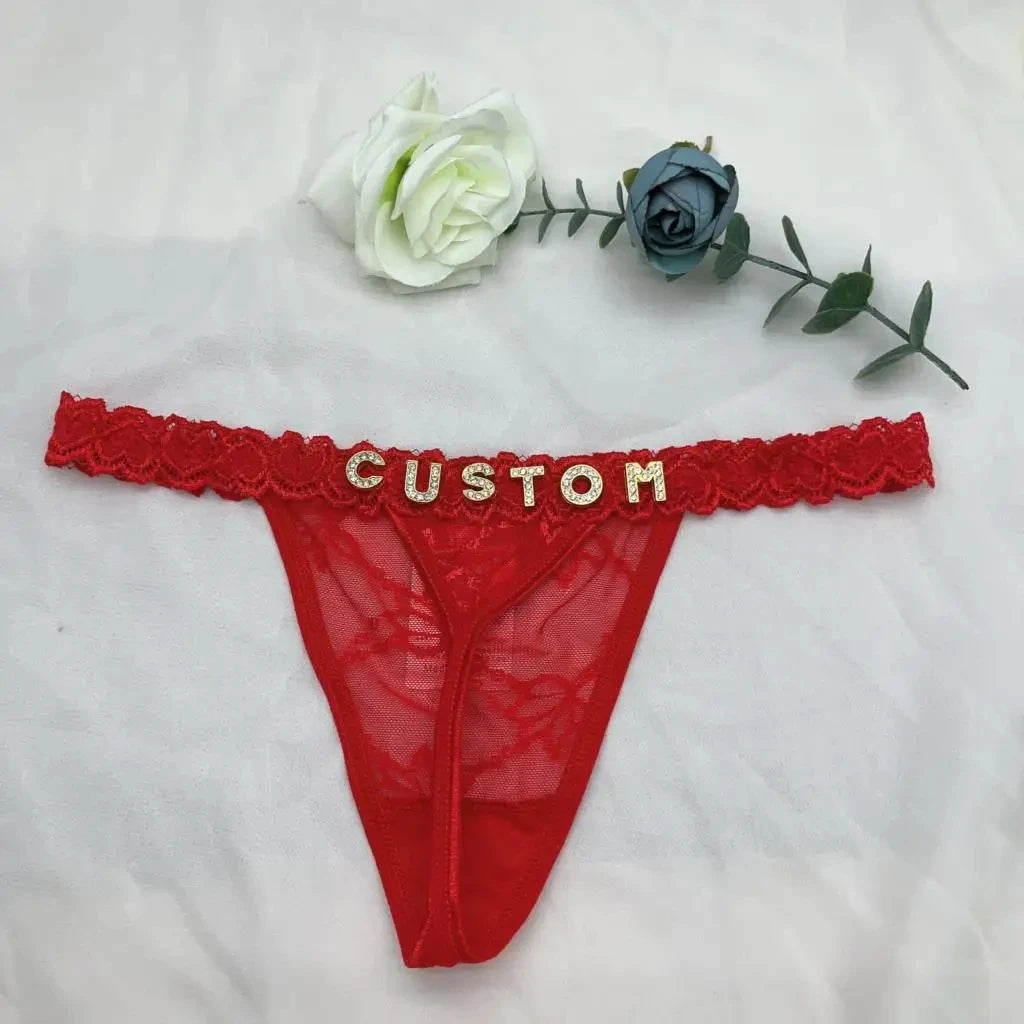 Custom Rhinestone Letter Thong Panties – Personalized Sexy G-String Underwear DIY Name Bikini Jewelry Gift for Women