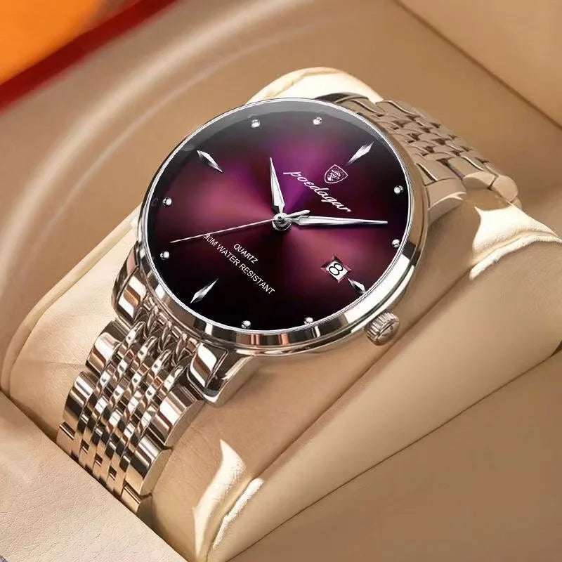POEDAGAR Luxury Men's Sports Watch — Waterproof Luminous Stainless Steel Quartz Wristwatch with Date