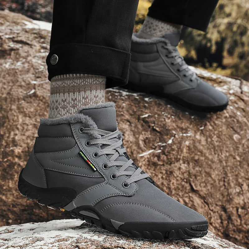 Men's Winter Boots – Snow Barefoot Outdoor Non-Slip Warm Fur Ankle Boots, Lightweight Hiking Sneakers in Plus Sizes