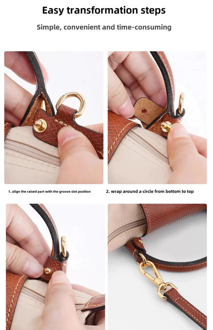 Leather Replacement Crossbody Bag Strap for Longchamp Mini — Earthy Color Shoulder Strap, No Punching Needed