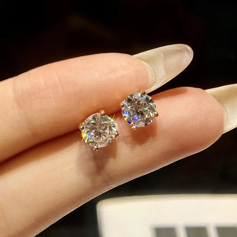 Real Moissanite Diamond Stud Earrings 0.1–3CT – S925 Silver, Platinum Plated Wedding & Bridal Jewelry, GRA Certified