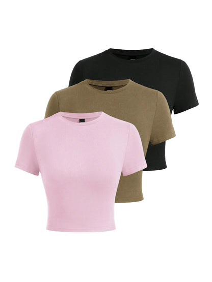 Y2K Women’s Solid Cotton Crop Top – Short Sleeve, High-Elastic O-Neck T-Shirt for Summer Streetwear & Sporty Fashion