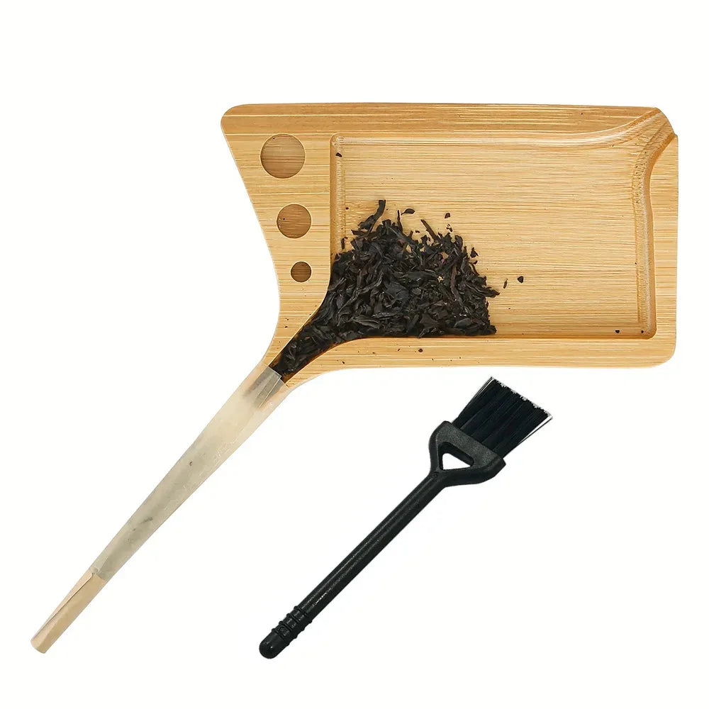 Bamboo Wood Herb & Tobacco Rolling Tray Set – Cleaning Brush, Pre-Roll Smoke Roller, Multipurpose Accessories