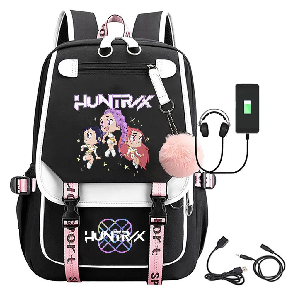 KPop Demon Hunters Print Backpack — Large Capacity School Bag for Rumi, Mira & Zoey Fans, Casual Canvas Travel & Bookbag