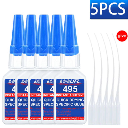 7-Piece LOOLIFL 495 Super Glue Set - Fast-Drying Transparent Cyanoacrylate Adhesive for Strong, Long-Lasting Plastic Bonding