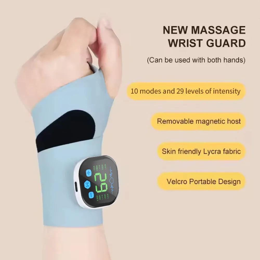 EMS Hand & Wrist Massager - Cordless 10-Mode Vibration Massage Brace with USB Rechargeable Design