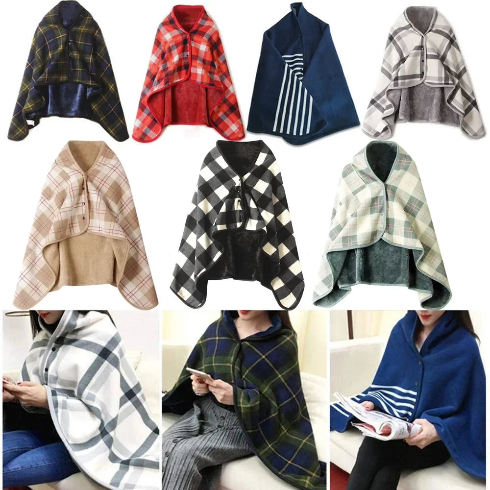 Women’s Double-Layer Tartan Plaid Blanket Scarf – Winter Warm Multifunction Shawl Wrap