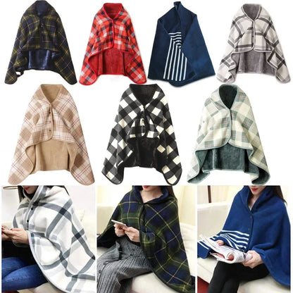 Women’s Double-Layer Tartan Plaid Blanket Scarf – Winter Warm Multifunction Shawl Wrap