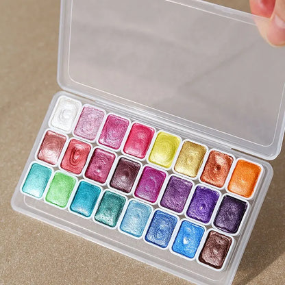 20/24/60/72-Color Metal Watercolor Set – Portable Sparkling Pearl Solid Paints for Artists