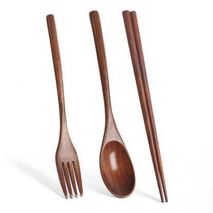 5-Piece Wooden Spoon and Fork Set – Eco-Friendly Natural Ellipse Ladle for Cooking, Tableware Accessories