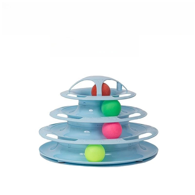 4-Tier Rotating Cat Toy - Multi-Level Rolling Ball Tower with Non-Slip Base for Indoor Cats