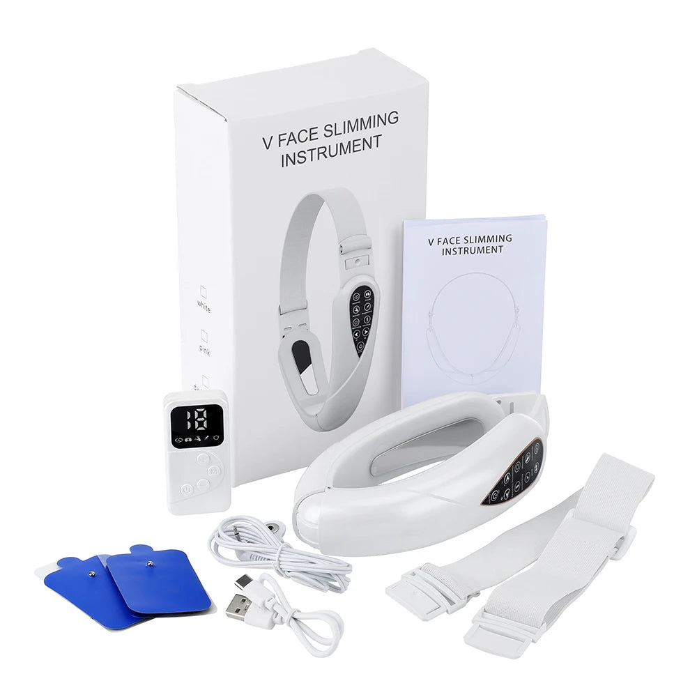 Face Lifting Device with Red Light — V-Face Massager for Double Chin Lift & Skin Rejuvenation, Remote-Controlled Facial Beauty Tool