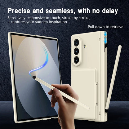 Samsung Galaxy Z Fold Series Hinge Wallet Case - Card Slots, S Pen Holder, Screen Protector Film, and Protective Cover for Fold 5, 6, 7, and 8