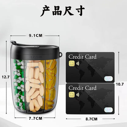 6-Grid Large Pill Organizer – Travel Supplement Case for Vitamins, Pills, and Capsules with Straw Container