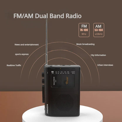 Portable Tape AM/FM Radio – Retro Cassette Music Player Walkman with Loudspeaker & 3.5mm Headphone Support