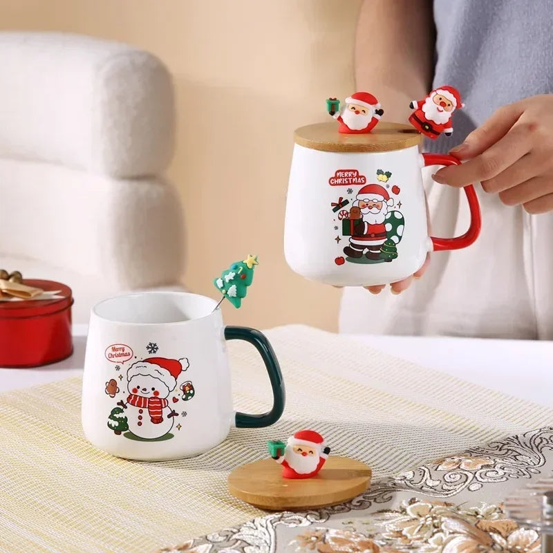 Christmas Gift Ceramic Mug Set - Mug with Lid and Spoon, Perfect Coffee Cup for Holiday Gifting