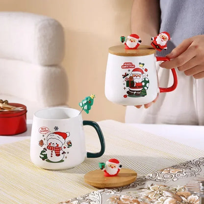 Christmas Gift Ceramic Mug Set - Mug with Lid and Spoon, Perfect Coffee Cup for Holiday Gifting