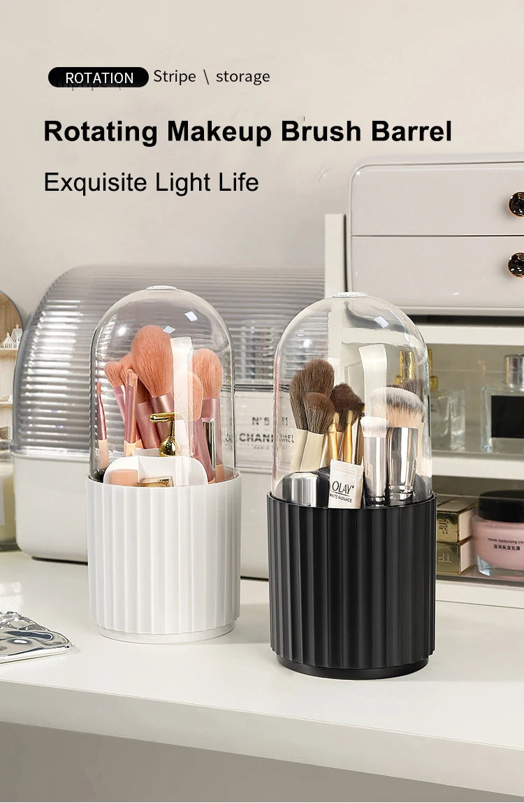 360° Rotating Makeup Brush Holder with Lid – Organizer for Vanity, Desktop, Countertop & Dresser Table