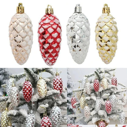 5-Piece Christmas Pine Cone Ball Ornaments 2024/2025 – Painted Hanging Pendants for Tree Decoration & Holiday Home Gift