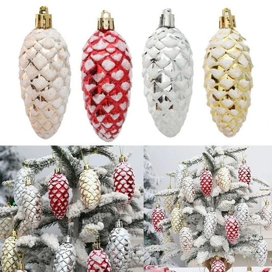5-Piece Christmas Pine Cone Ball Ornaments 2024/2025 – Painted Hanging Pendants for Tree Decoration & Holiday Home Gift