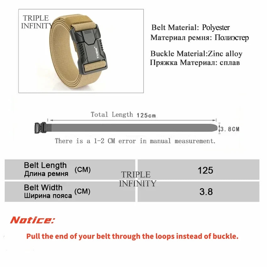 Aluminum Alloy Quick Release Tactical Belt – Durable Elastic Buckle for Men – Ideal for Outdoor, Army, Cowboy, and Hunting