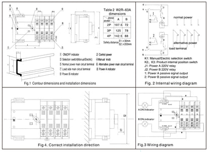 TONGOU Din Rail ATS Dual Power Automatic Transfer Switch – 2P 3P 4P Electrical Selector, Uninterrupted Power, 63A-100A Mini