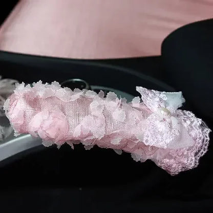 Pink Car Interior Accessories Set - Lace Steering Wheel Seat Belt Gear Shift And Mirror Covers For Women