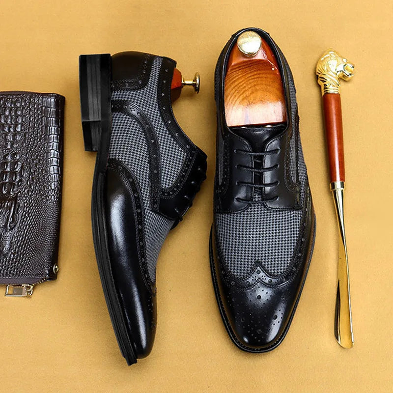 Men’s Leather Brogue Oxford Shoes - Italian Style Lace-Up Wedding, Party & Formal Dress Shoes