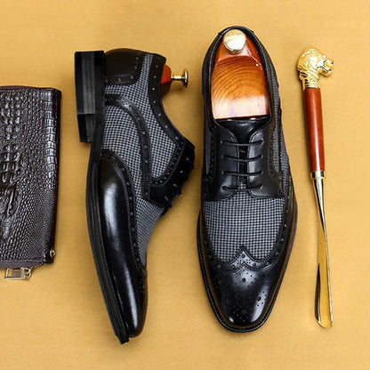 Men’s Leather Brogue Oxford Shoes - Italian Style Lace-Up Wedding, Party & Formal Dress Shoes