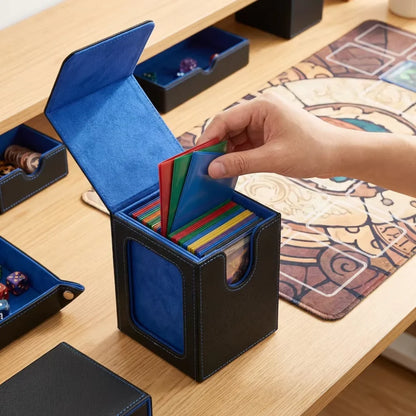 PU Leather Trading Card Deck Box for 120+ Sleeved Cards with Magnetic Closure & Display Window