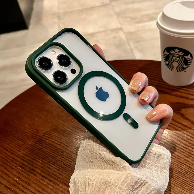 Luxury MagSafe Wireless Charging Transparent Case - Magnetic Bumper Protective Cover for iPhone 15 14 13 12 11 Pro Max Plus Mini