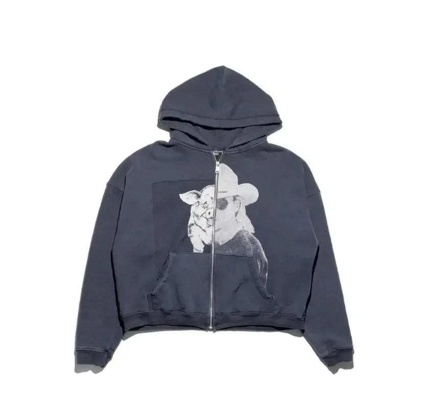 Washed Casual Hoodie Sweatshirt — Unisex Loose-Fit Street Style Crew Neck with Lip Print Letter Design, Vintage Comfortable Top