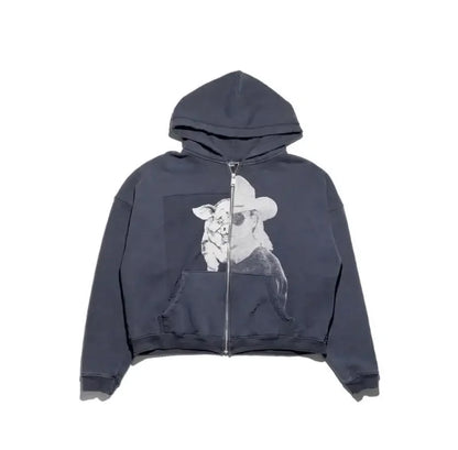 Washed Casual Hoodie Sweatshirt — Unisex Loose-Fit Street Style Crew Neck with Lip Print Letter Design, Vintage Comfortable Top